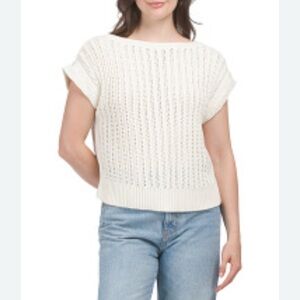 NWOT Frye Boat Neck Fisherman Cap Sleeve Open Knit  Pullover Sweater Size M